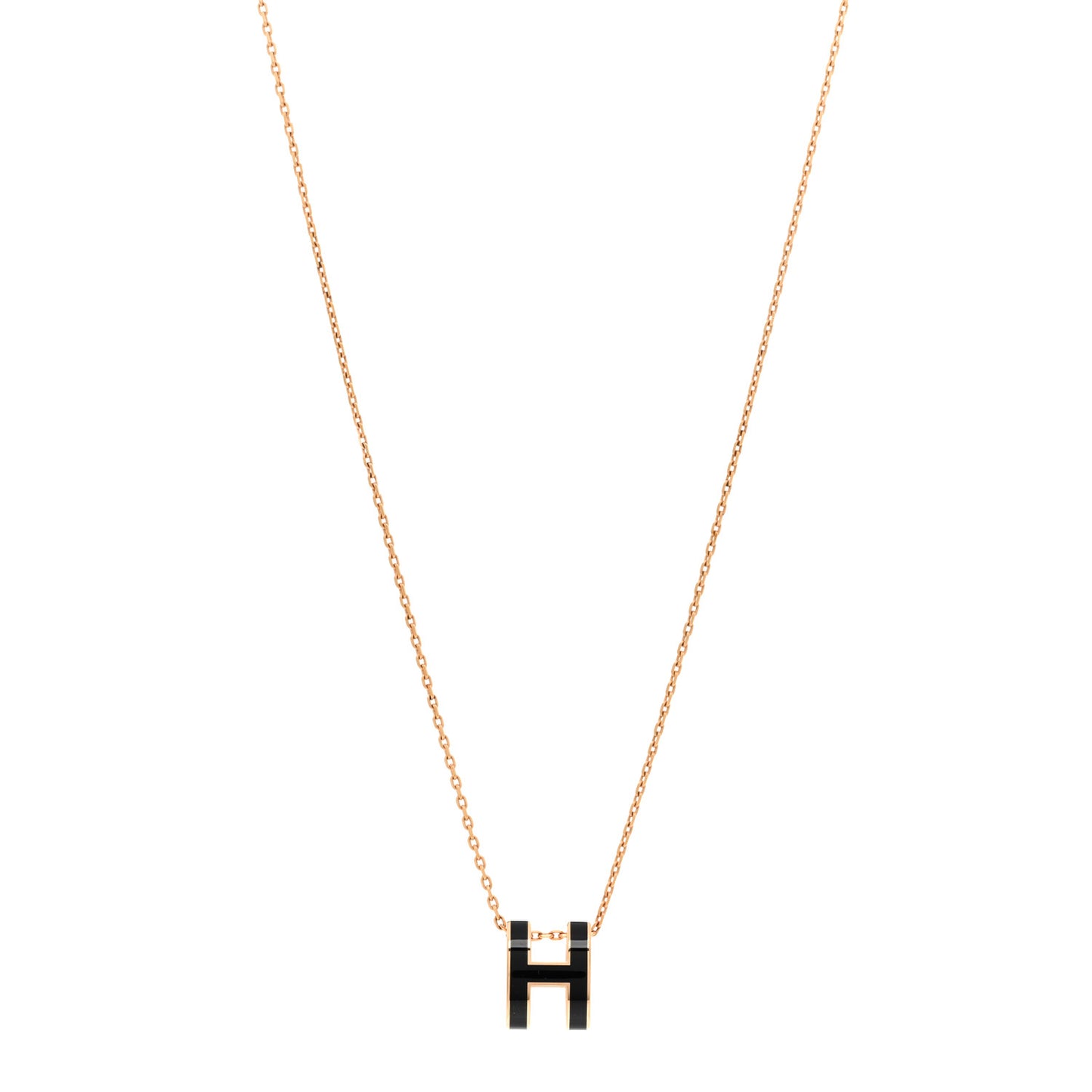 Lacquered Rose Gold Pop H Pendant Necklace Black
