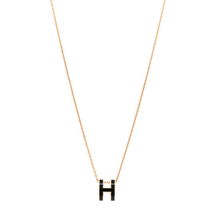 Hermes Lacquered Rose Gold Pop H Pendant Necklace Black 1 of 4