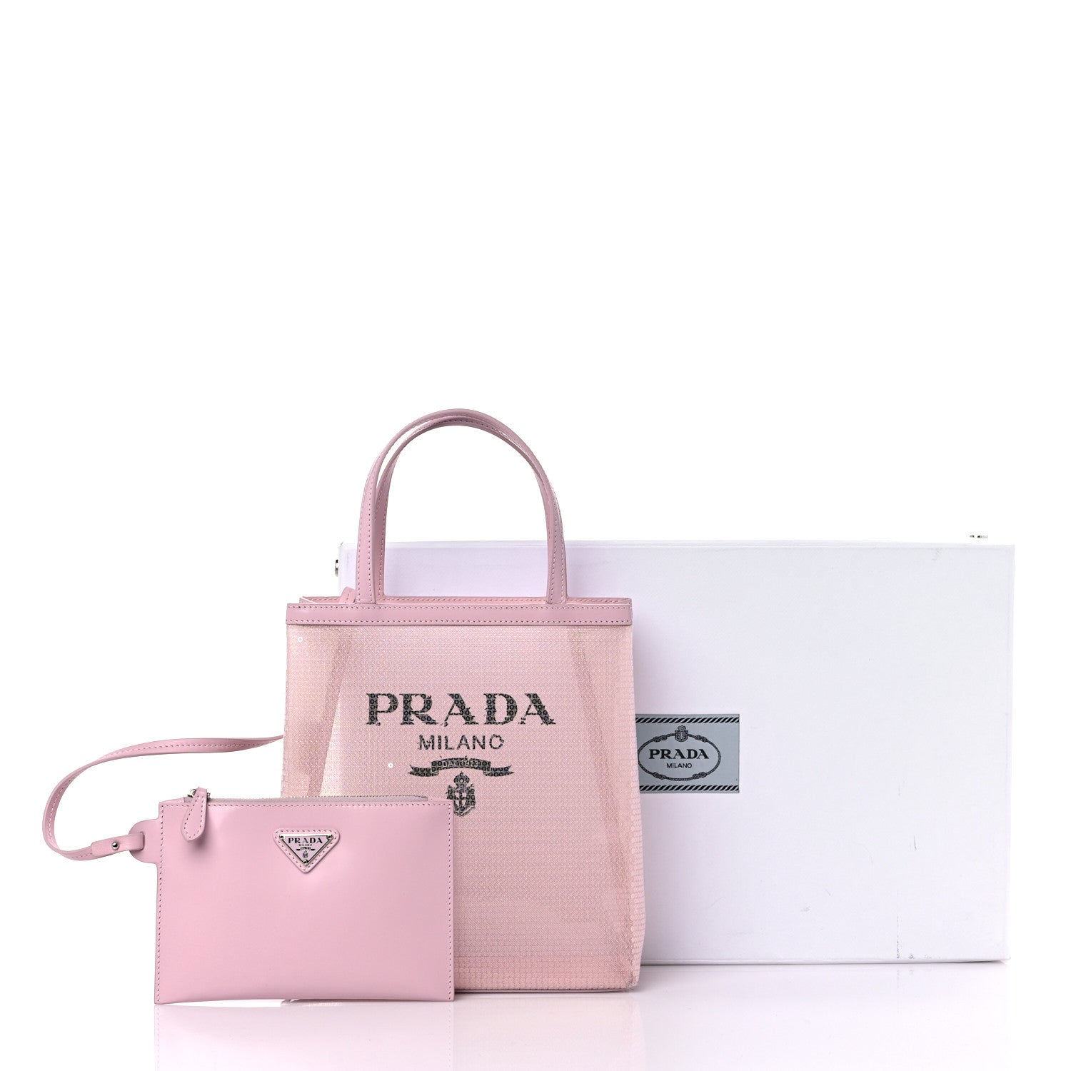 Prada Sequin Mesh Small Tote Bag Pink 14 of 14