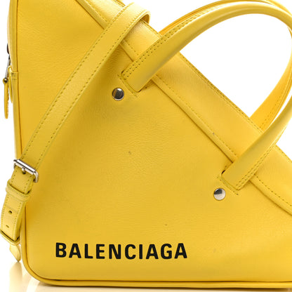 Balenciaga Shiny Day Calfskin Logo S Triangle Duffle Jaune Black 12 of 25