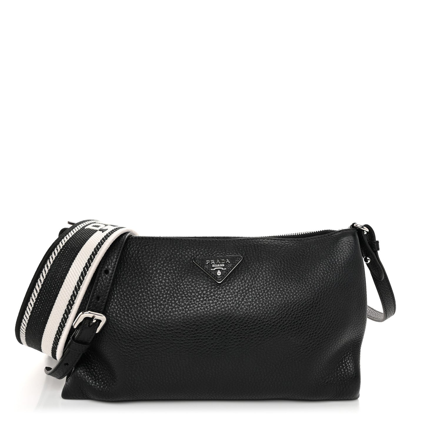 Vitello Daino Soft Zippered Shoulder Bag Black