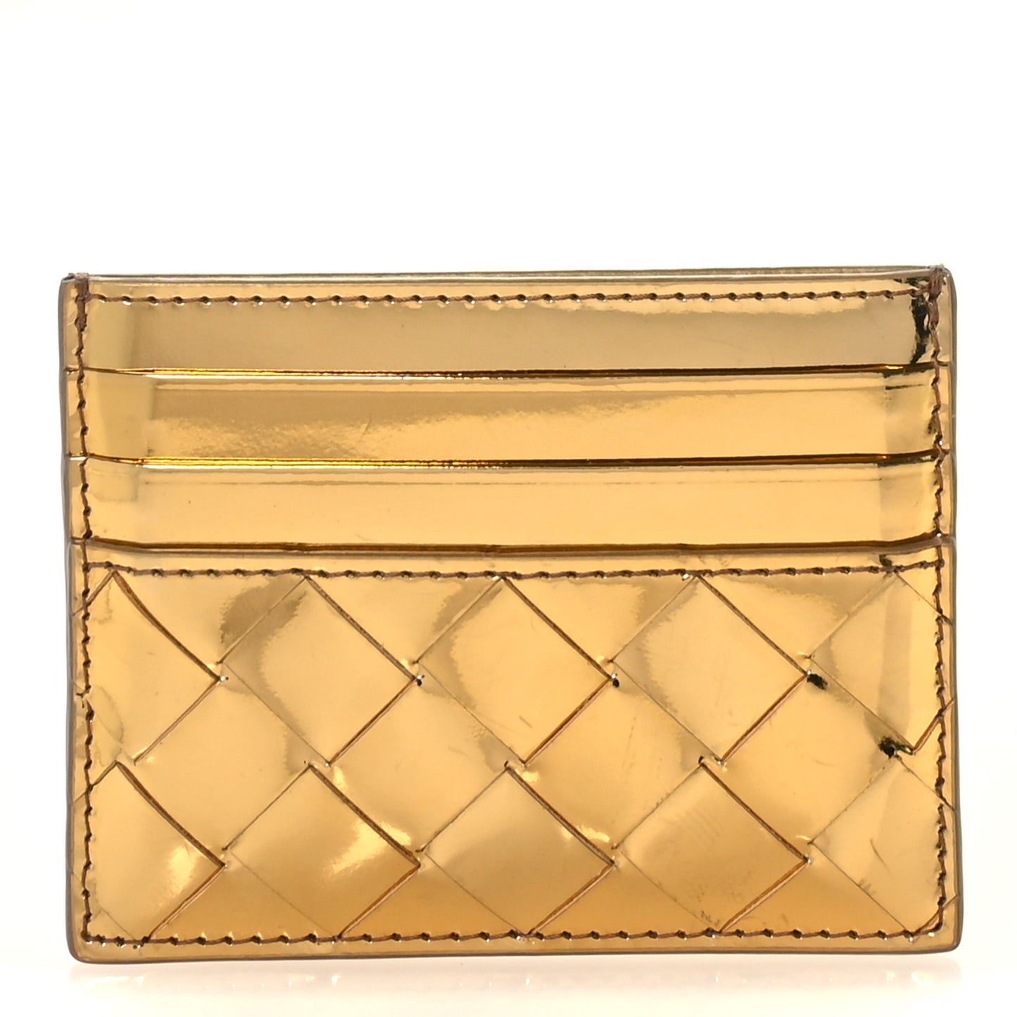 Mirror Laminated Nappa Intrecciato Card Holder Gold