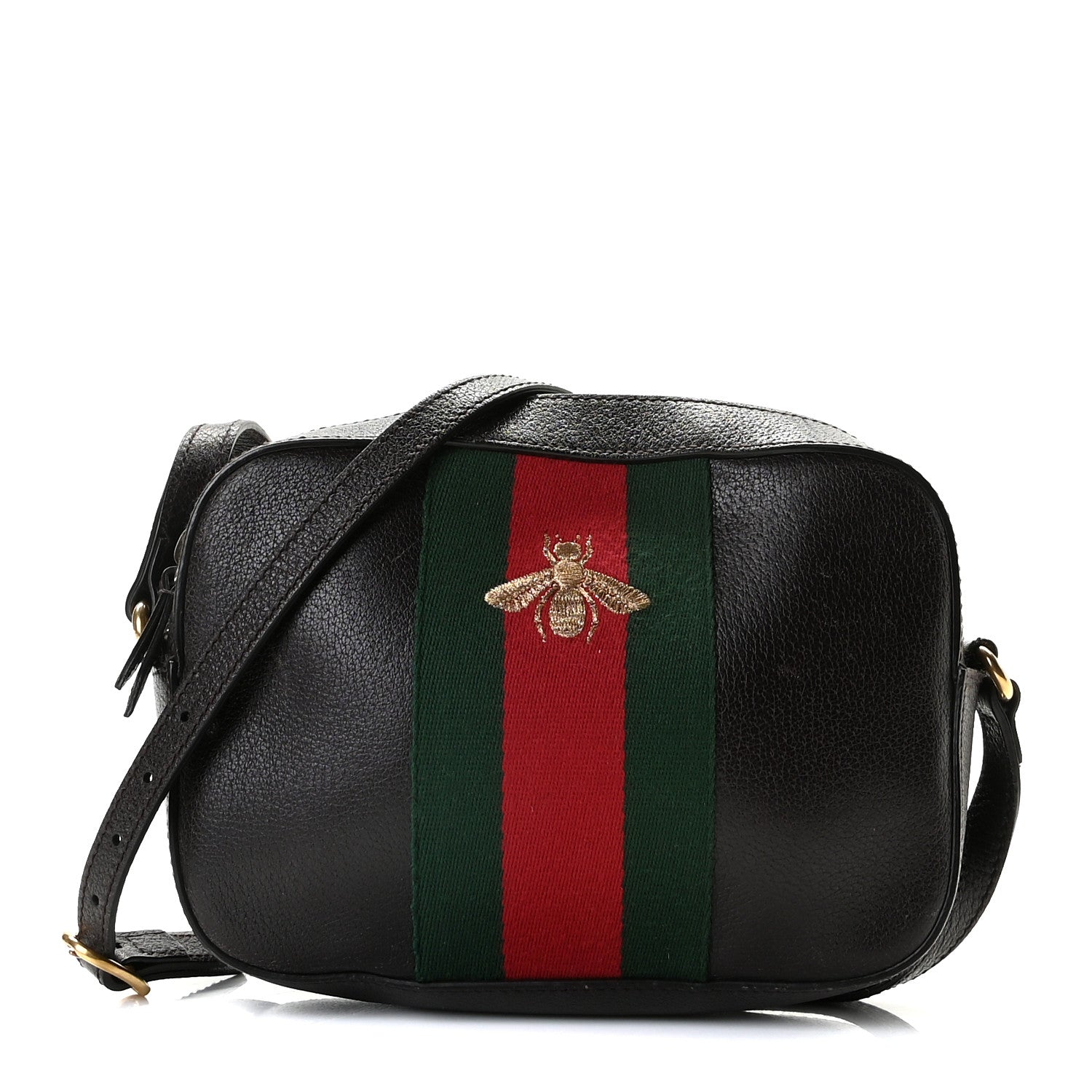Gucci Textured Calfskin Web Small Webby Bee Shoulder Bag Brown Coffee 1 of 13