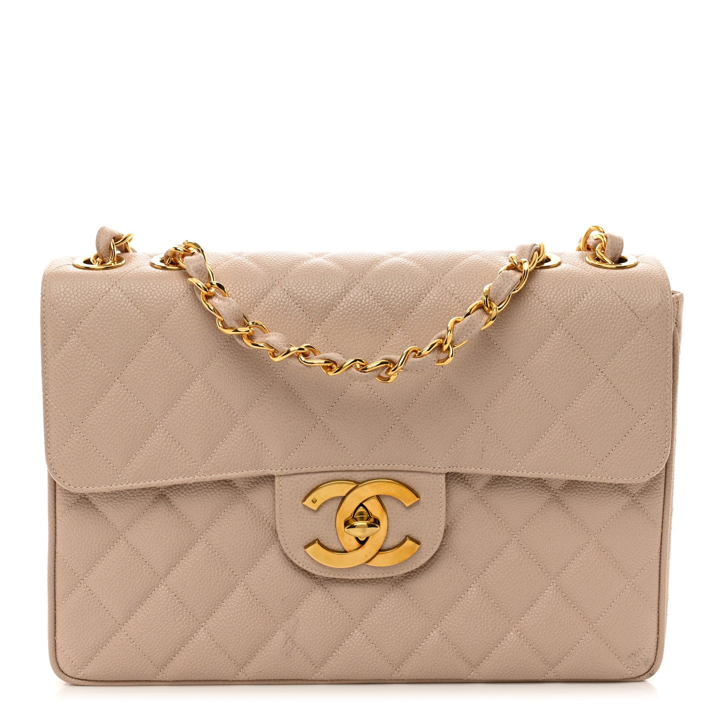 Caviar Quilted Jumbo Single Flap Beige