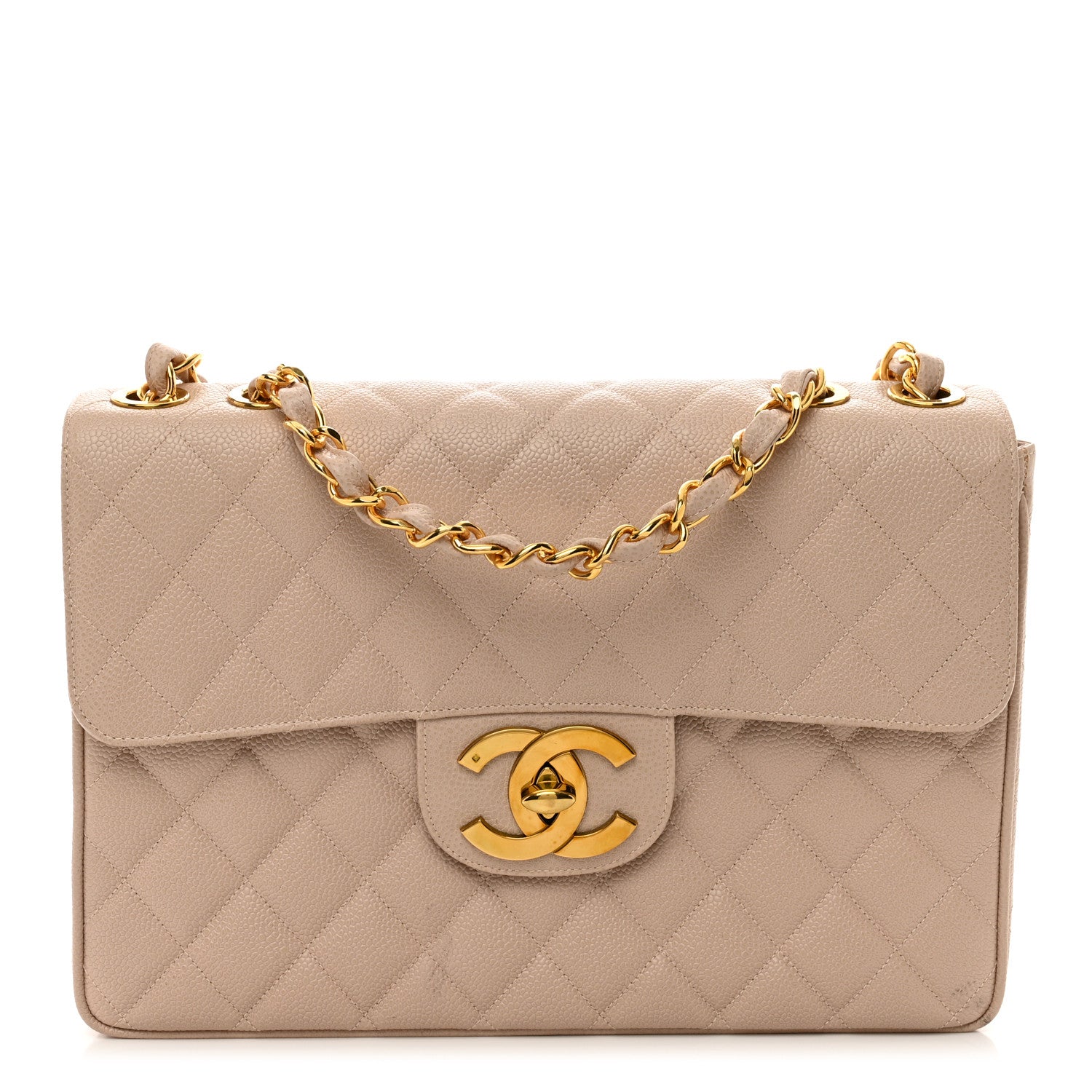 Chanel Caviar Quilted Jumbo Single Flap Beige 1 of 14