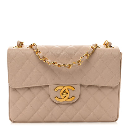 Chanel Caviar Quilted Jumbo Single Flap Beige 1 of 14