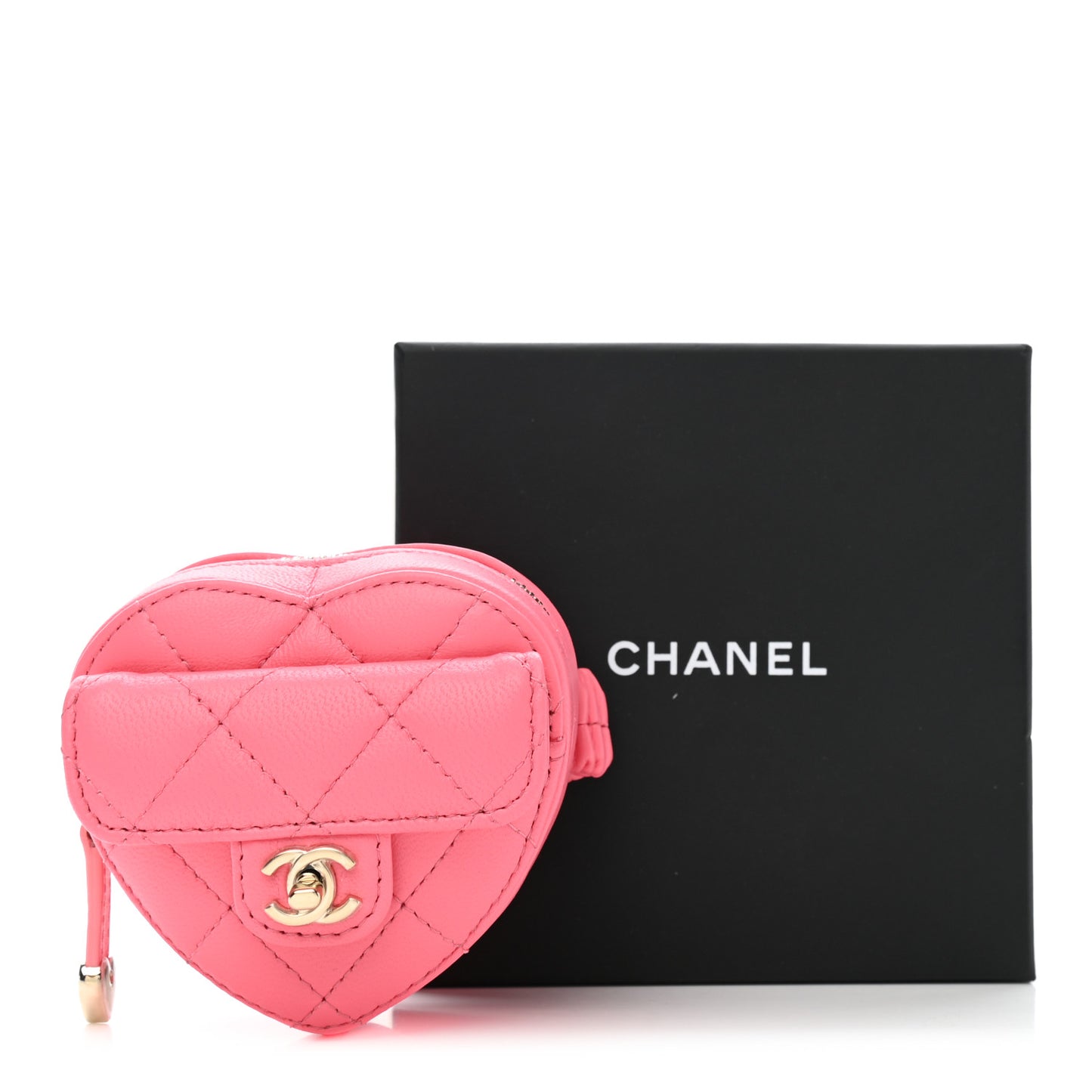 Lambskin Quilted CC In Love Heart Zipped Arm Coin Purse Pink