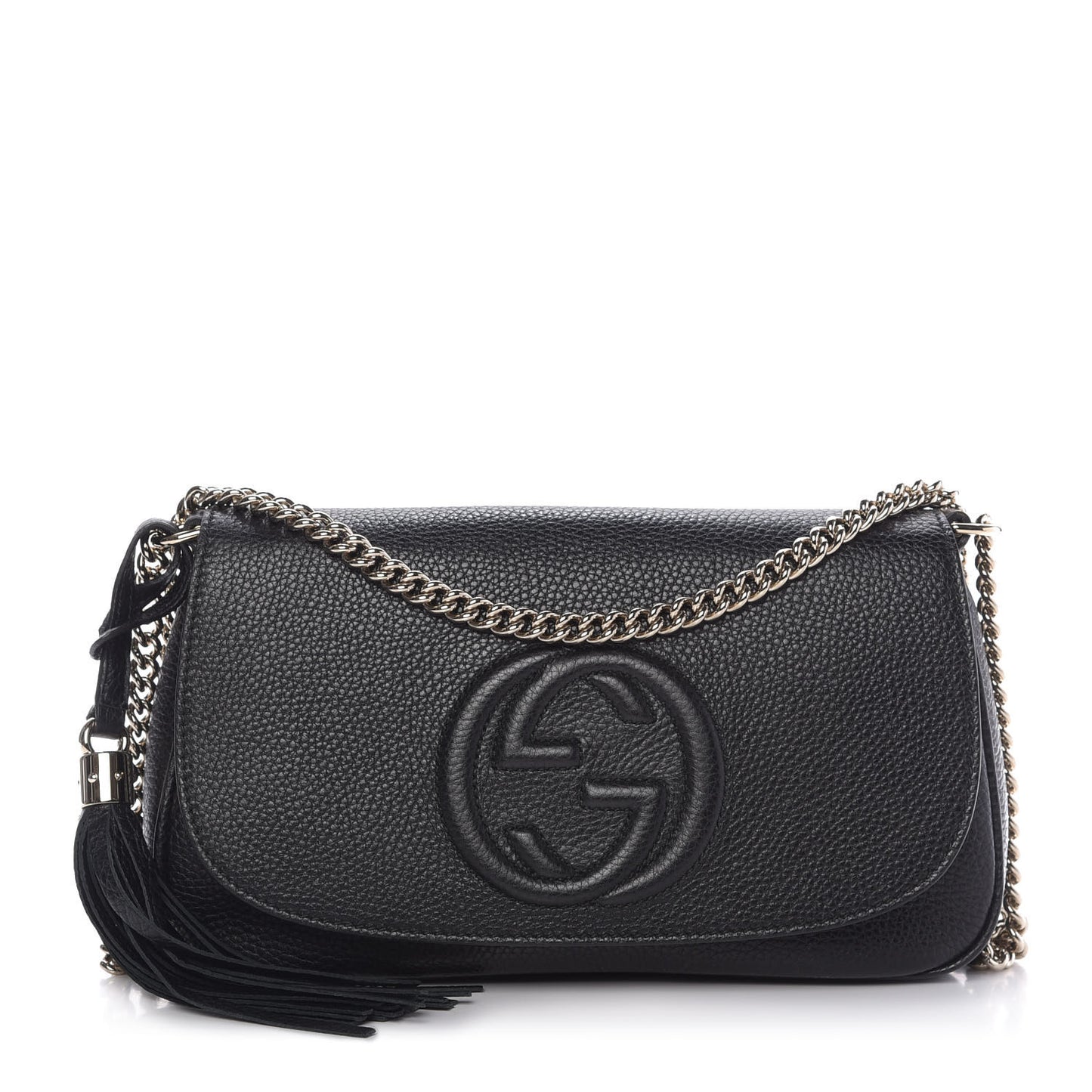 Pebbled Calfskin Medium Soho Flap Crossbody Black