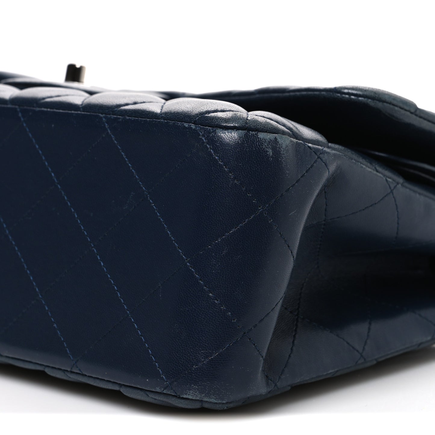 Lambskin Quilted Jumbo Double Flap Navy