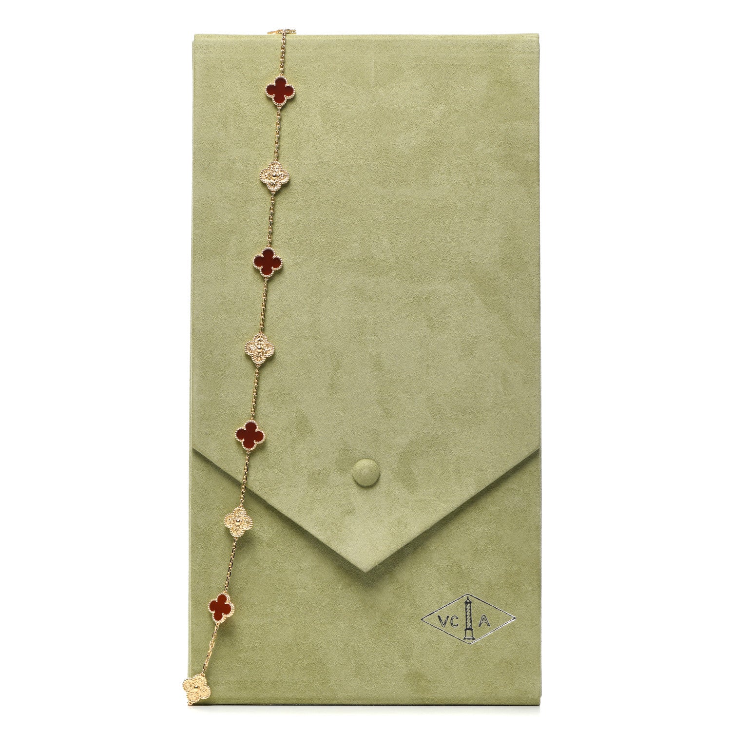 Van Cleef & Arpels 18K Yellow Gold Carnelian 20 Motifs Vintage Alhambra Special Edition Necklace 6 of 6