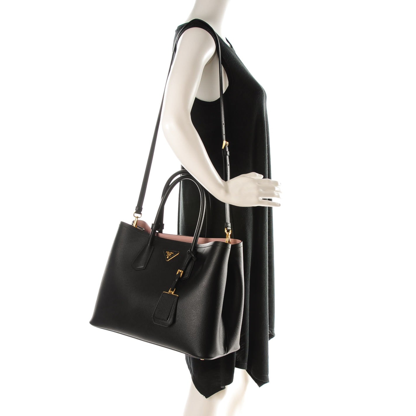 Prada Saffiano Cuir Large Double Bag Black Mughetto 2 of 7