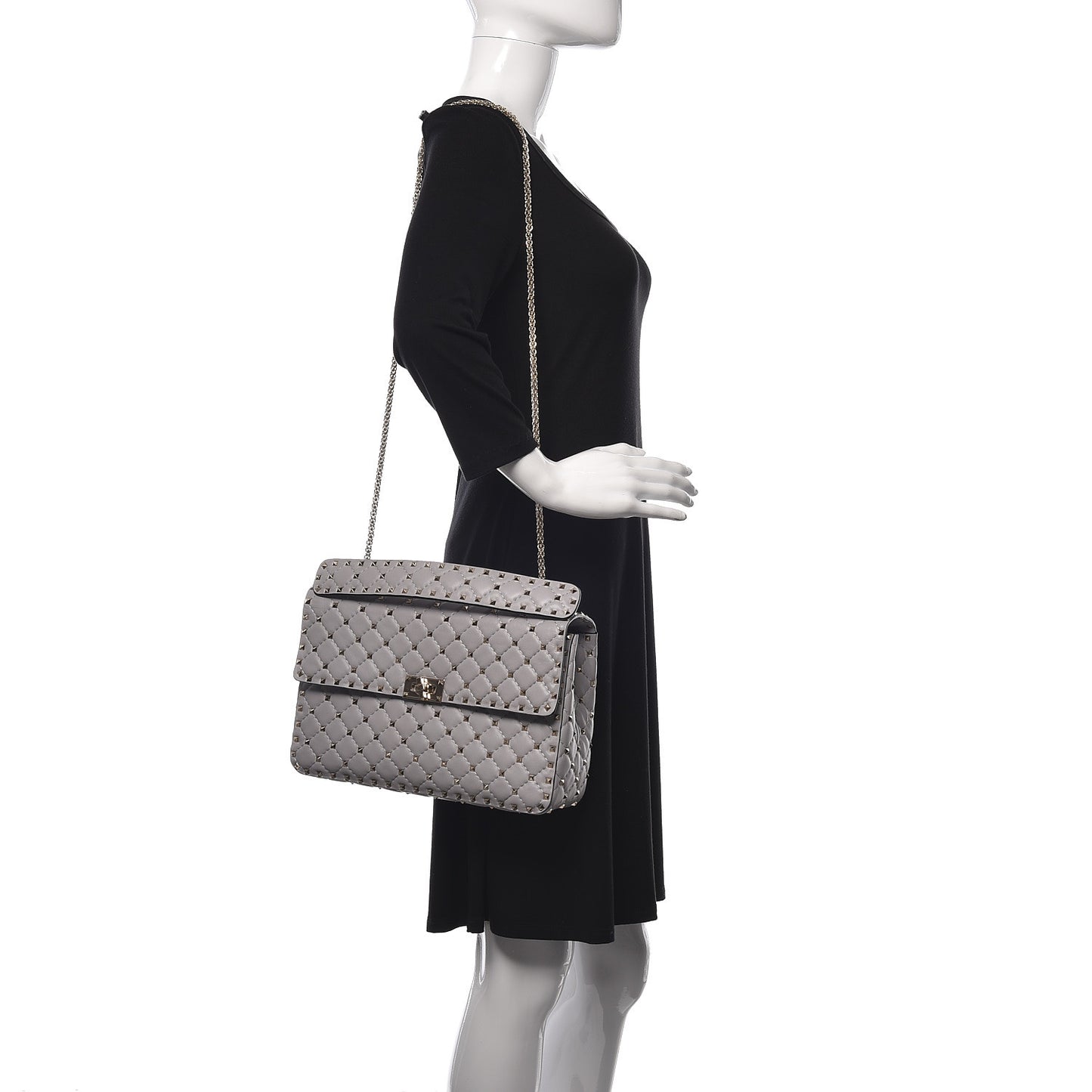 Nappa Large Rockstud Spike Shoulder Bag Pastel Grey