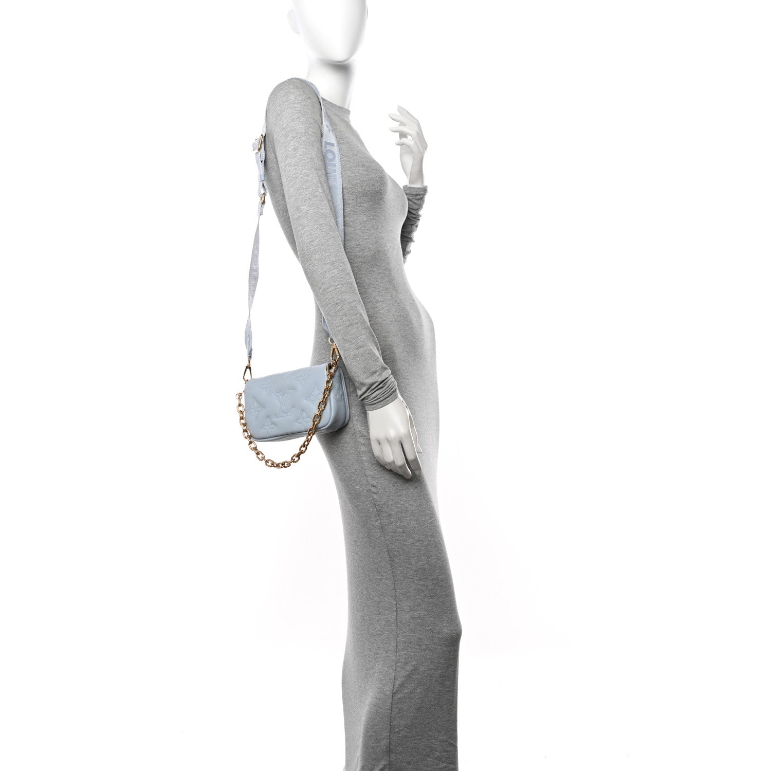 Louis Vuitton Calfskin Bubblegram Wallet On Strap Ice Blue 2 of 10