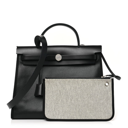 Hermes Toile H Berline Vache Hunter Herbag Zip PM 31 Black Ecru 1 of 9