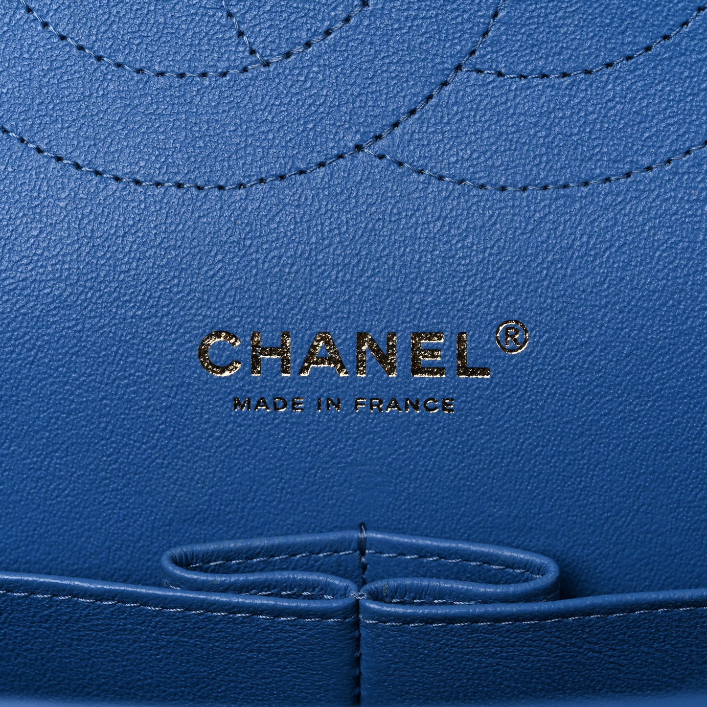 Caviar Flat Chevron Quilted Jumbo Double Flap Blue