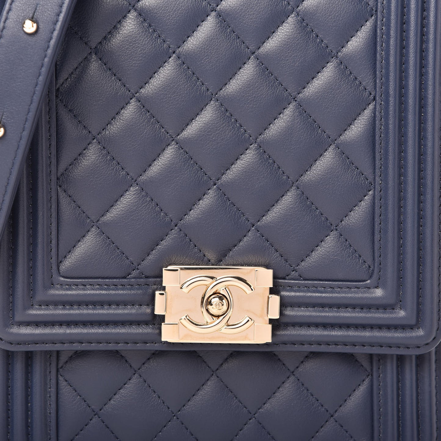Calfskin Quilted North South Boy Flap Navy