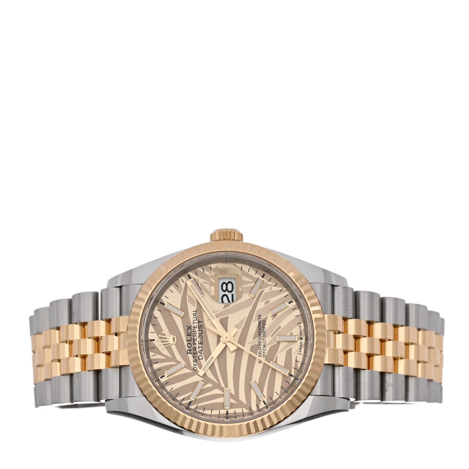 Rolex Stainless Steel 18K Yellow Gold 36mm Oyster Perpetual Datejust Watch Golden Palm 126233 2 of 5