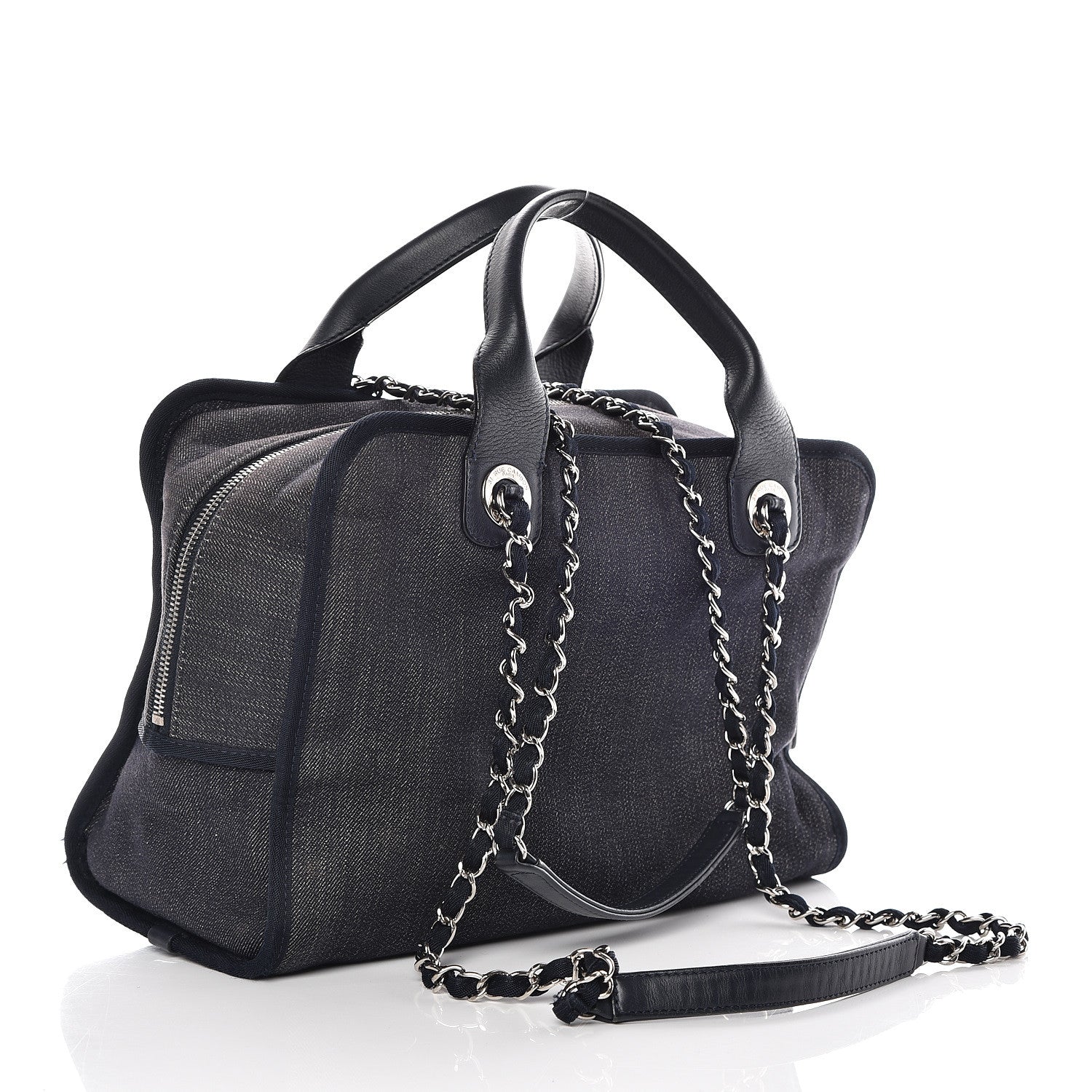 Chanel Denim Deauville Bowling Bag Dark Blue 4 of 17