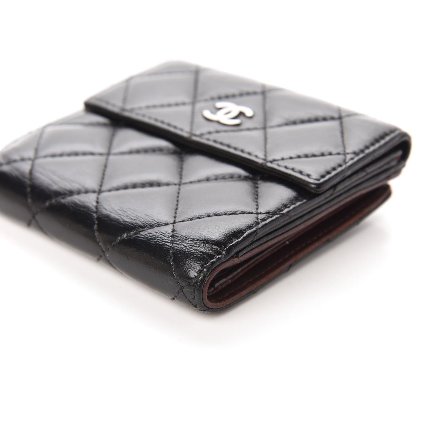 Lambskin Quilted Compact French Flap Wallet Black