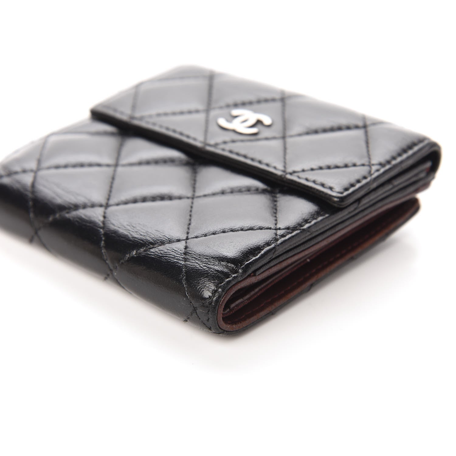Chanel Lambskin Quilted Compact French Flap Wallet Black 7 of 10