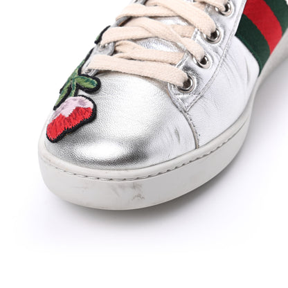 Gucci Metallic Calfskin Floral Embroidered Ace Sneakers 37 Silver 16 of 19