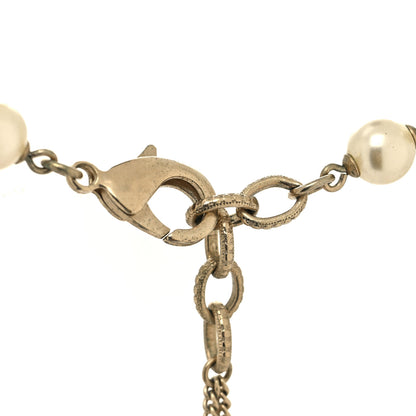 Chanel Pearl Crystal Camellia CC Necklace Gold 4 of 5