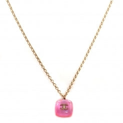 Chanel Resin CC Iridescent Pendant Necklace Pink 1 of 6