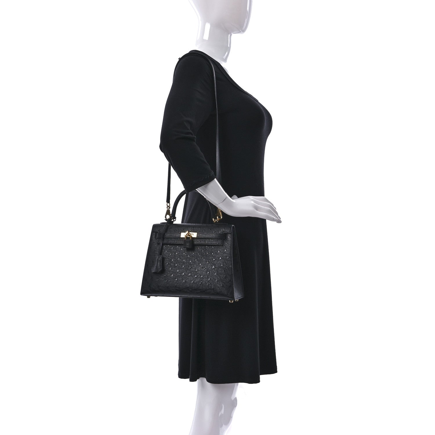 Hermes Ostrich Kelly Sellier 25 Black 2 of 9