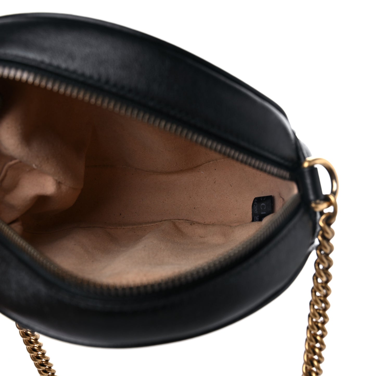 Azalea Calfskin Matelasse Heart Mini GG Marmont Round Shoulder Bag Black