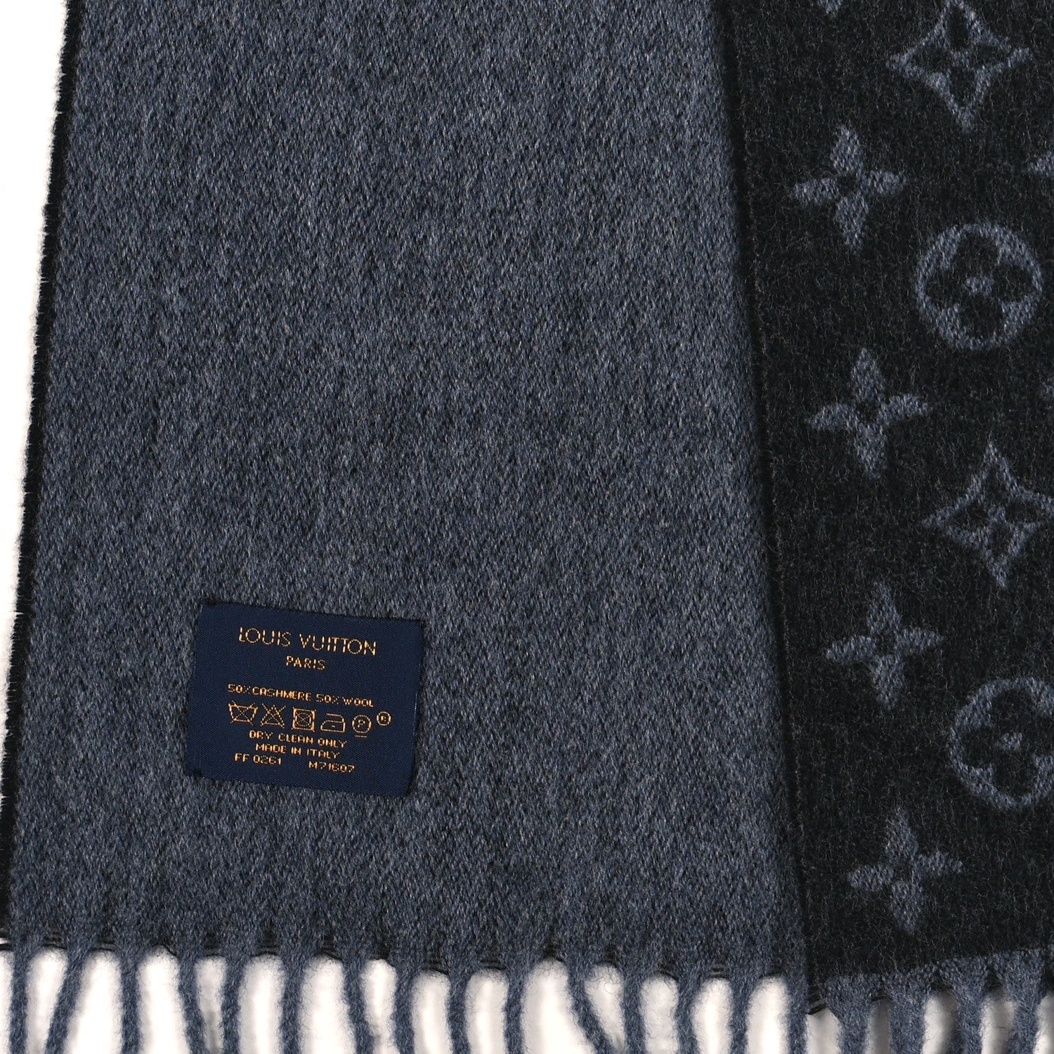 Louis Vuitton Cashmere Wool Monogram Gradient Scarf Black 3 of 3