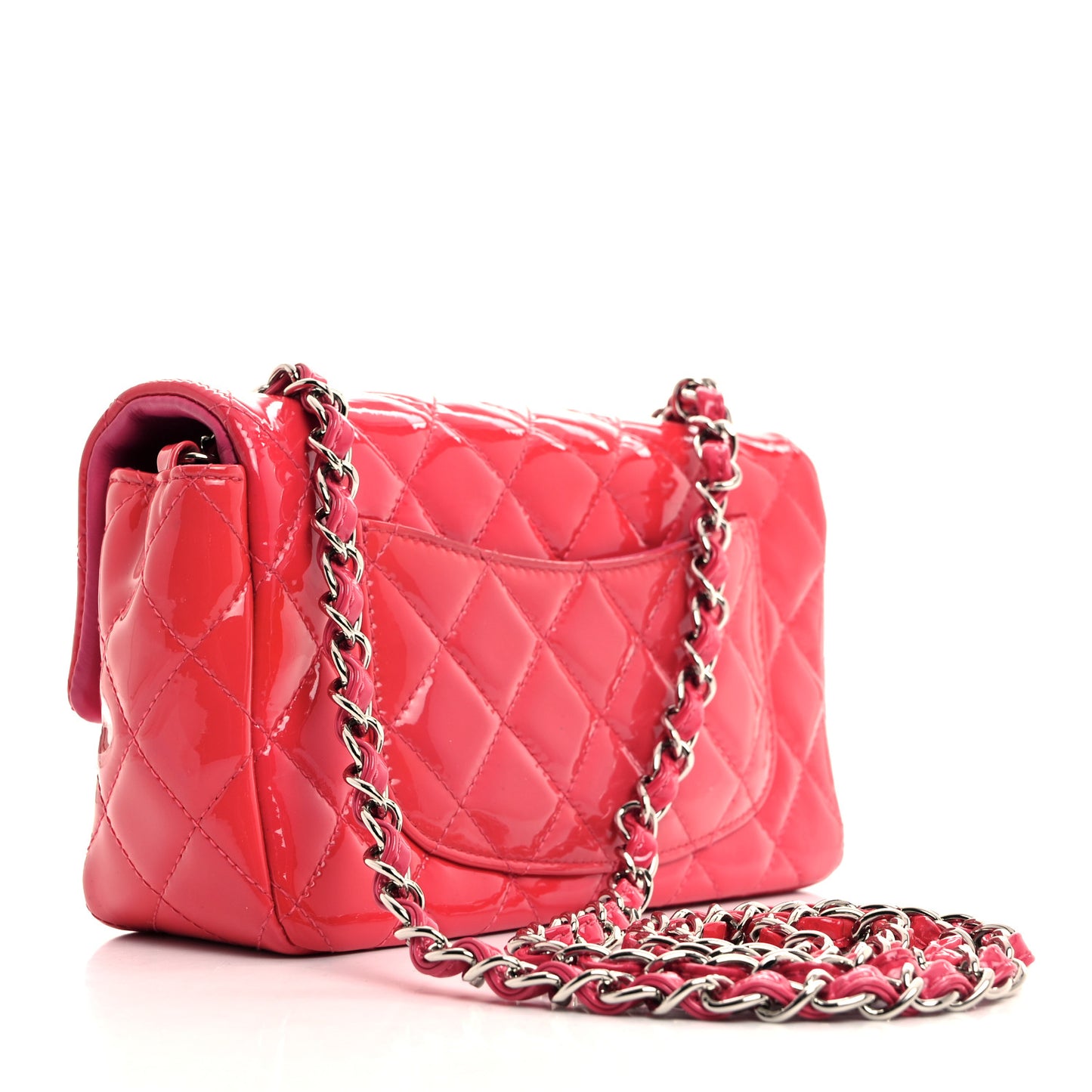 Patent Calfskin Quilted Mini Rectangular Flap Pink