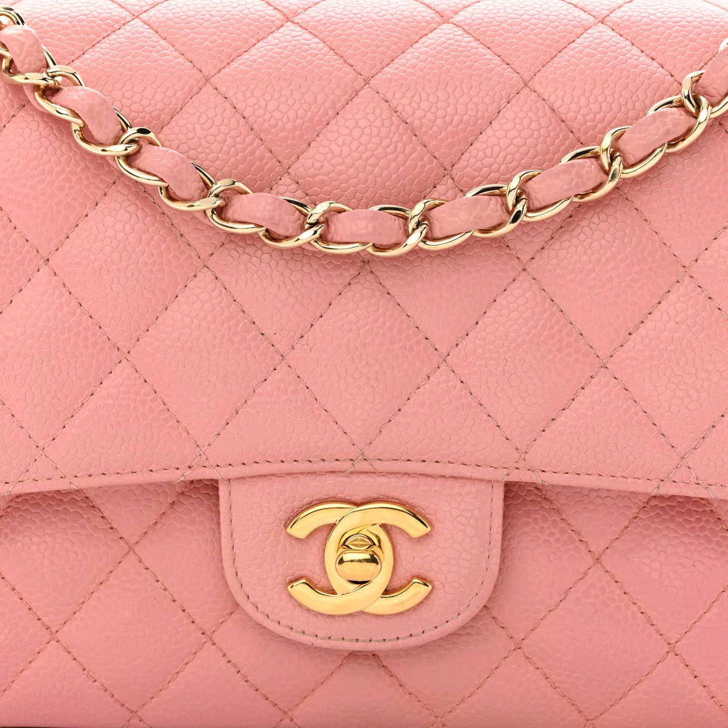 Caviar Quilted Medium Double Flap Pink