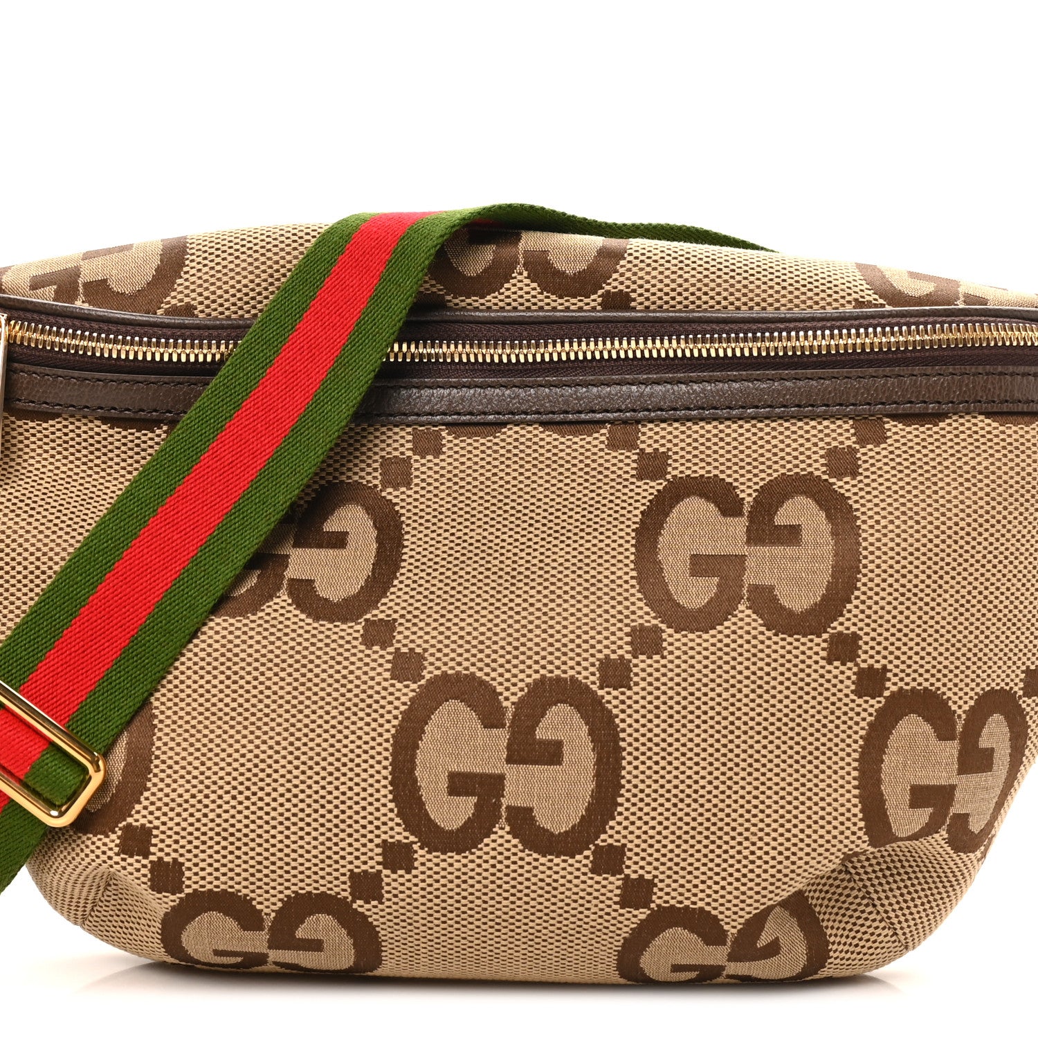 Gucci Monogram Jumbo GG Textured Dollar Calfskin Web Belt Bag Camel Ebony New Acero 8 of 10