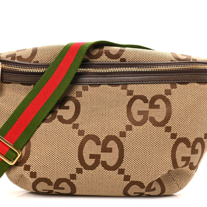 Gucci Monogram Jumbo GG Textured Dollar Calfskin Web Belt Bag Camel Ebony New Acero 8 of 10