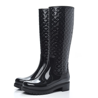 Louis Vuitton Rubber Embossed Monogram Splash Rain Boots 37 Black 3 of 9
