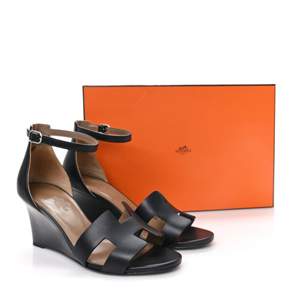 Hermes Calfskin Legend Wedge Sandals 36.5 Black 11 of 11