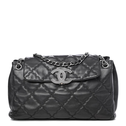 Chanel Calfskin Double Stitch Large Hamptons Flap Bag Black 1 of 4