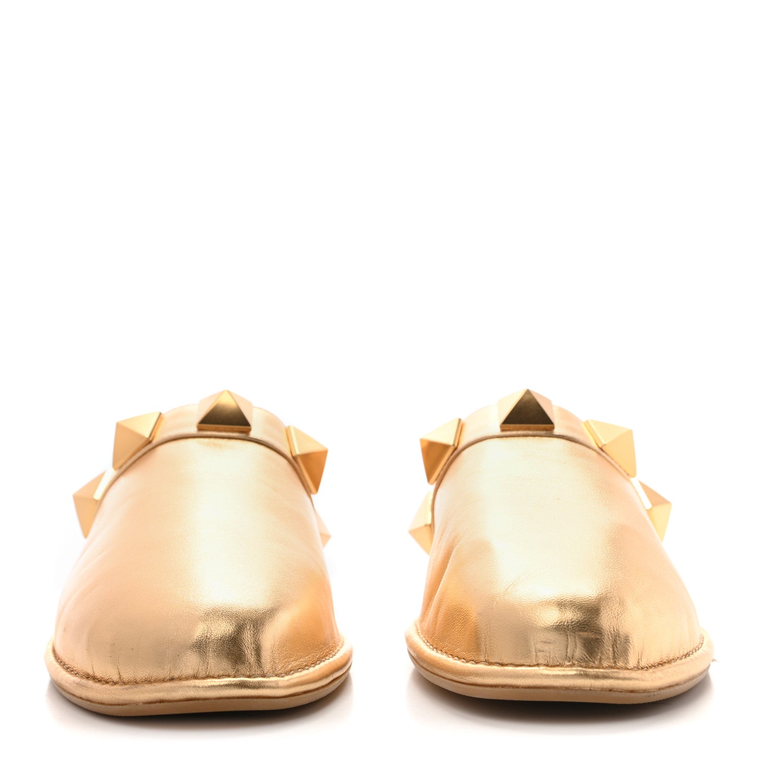Valentino Garavani Metallic Nappa Roman Stud Slippers 38.5 Antique Brass 3 of 20