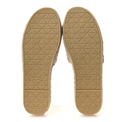 Prada Raffia Triangle Logo Crochet 20mm Espadrille Sandals 37 Natural Black 7 of 11