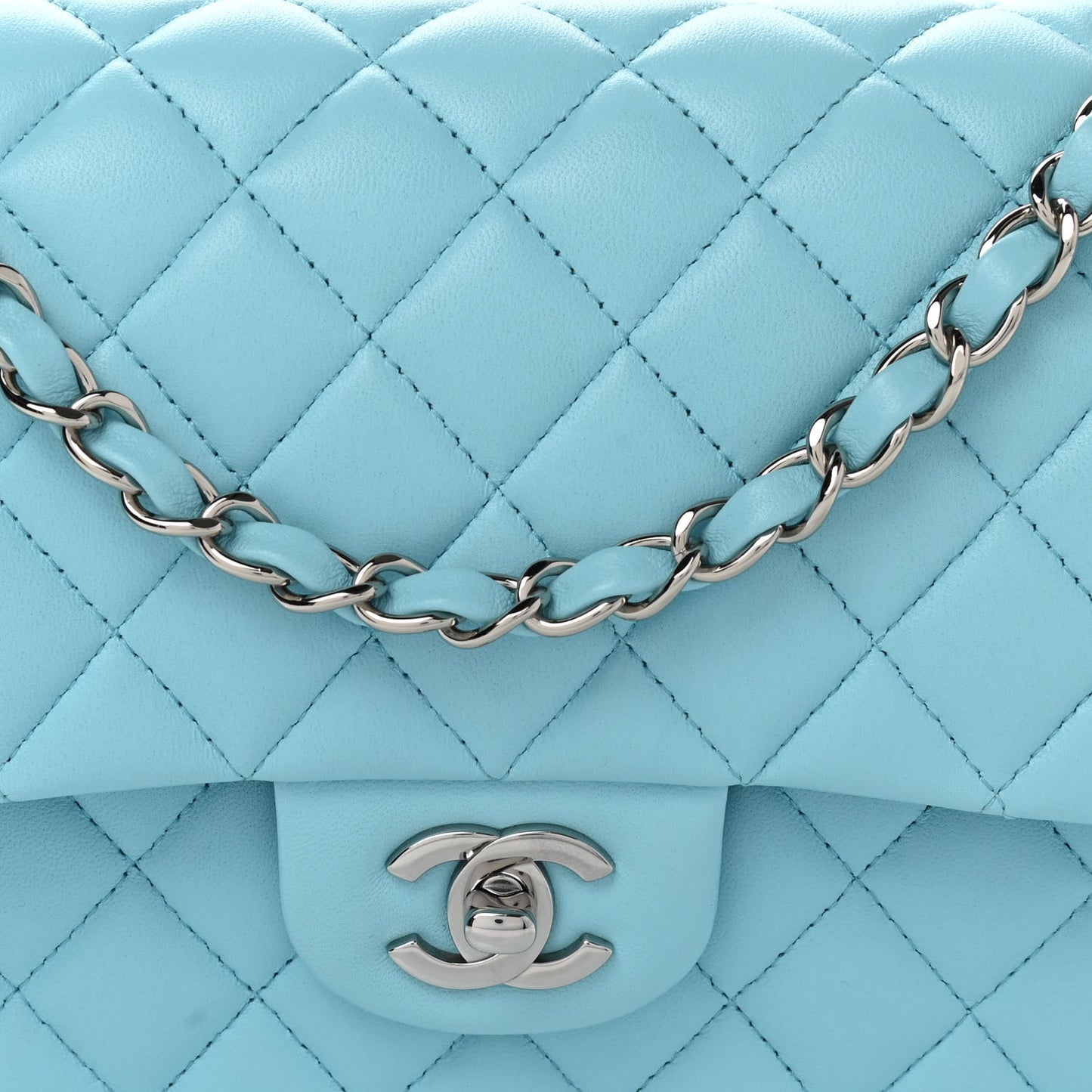 Lambskin Quilted Medium Double Flap Neon Blue