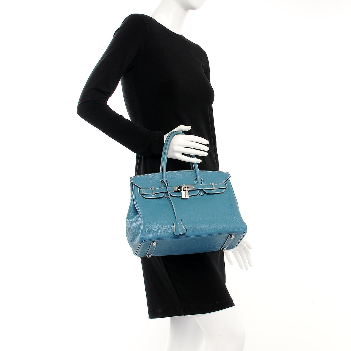 Hermes Taurillon Clemence Birkin 30 Blue Jean 2 of 35