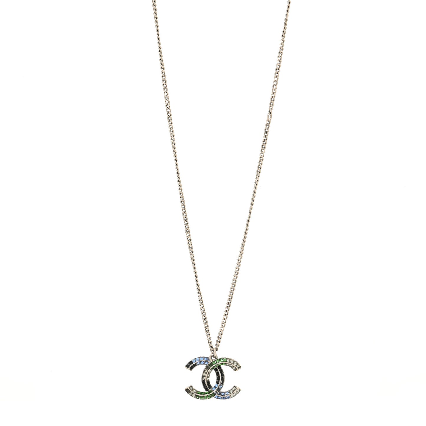 Crystal Baguette CC Necklace Silver Blue