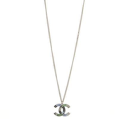Chanel Crystal Baguette CC Necklace Silver Blue 1 of 3