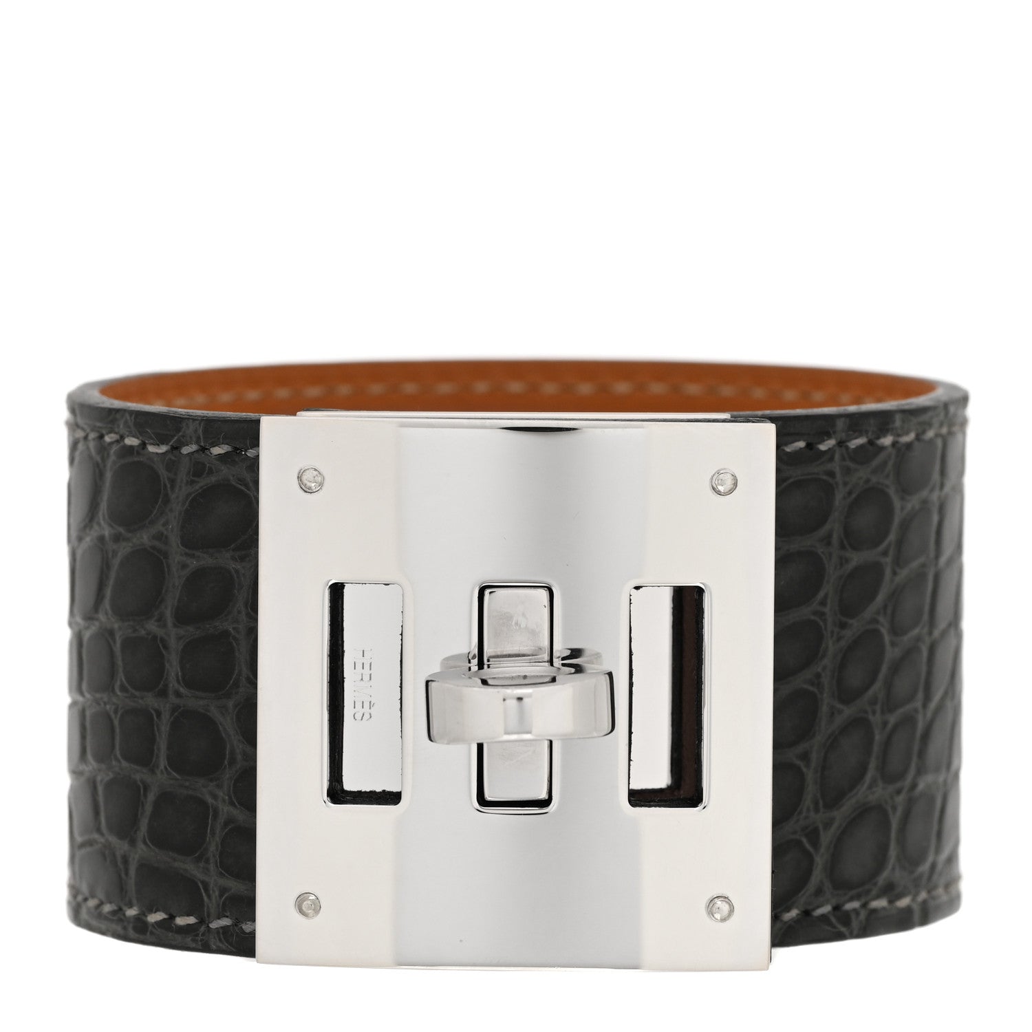 Hermes Shiny Alligator Kelly Dog Bracelet Graphite 1 of 5