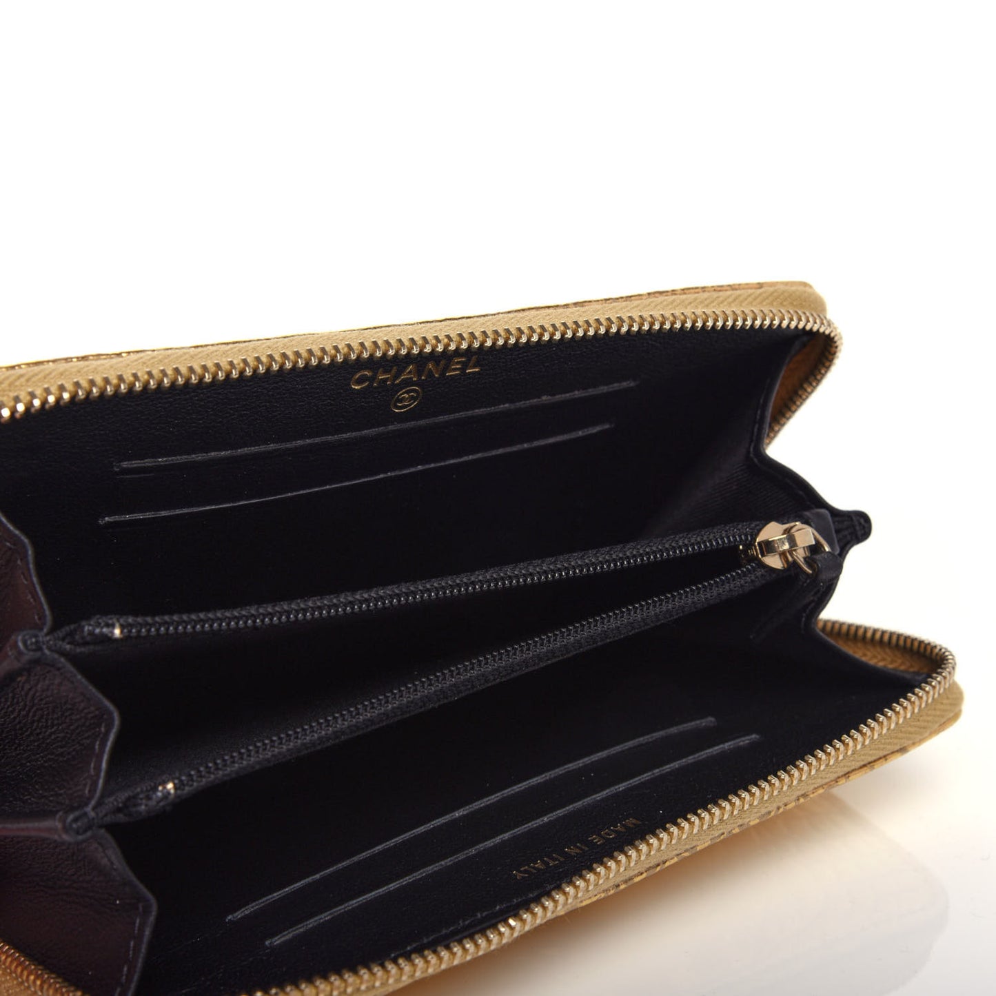 Metallic Calfskin Crocodile Embossed Small Zip Wallet Gold