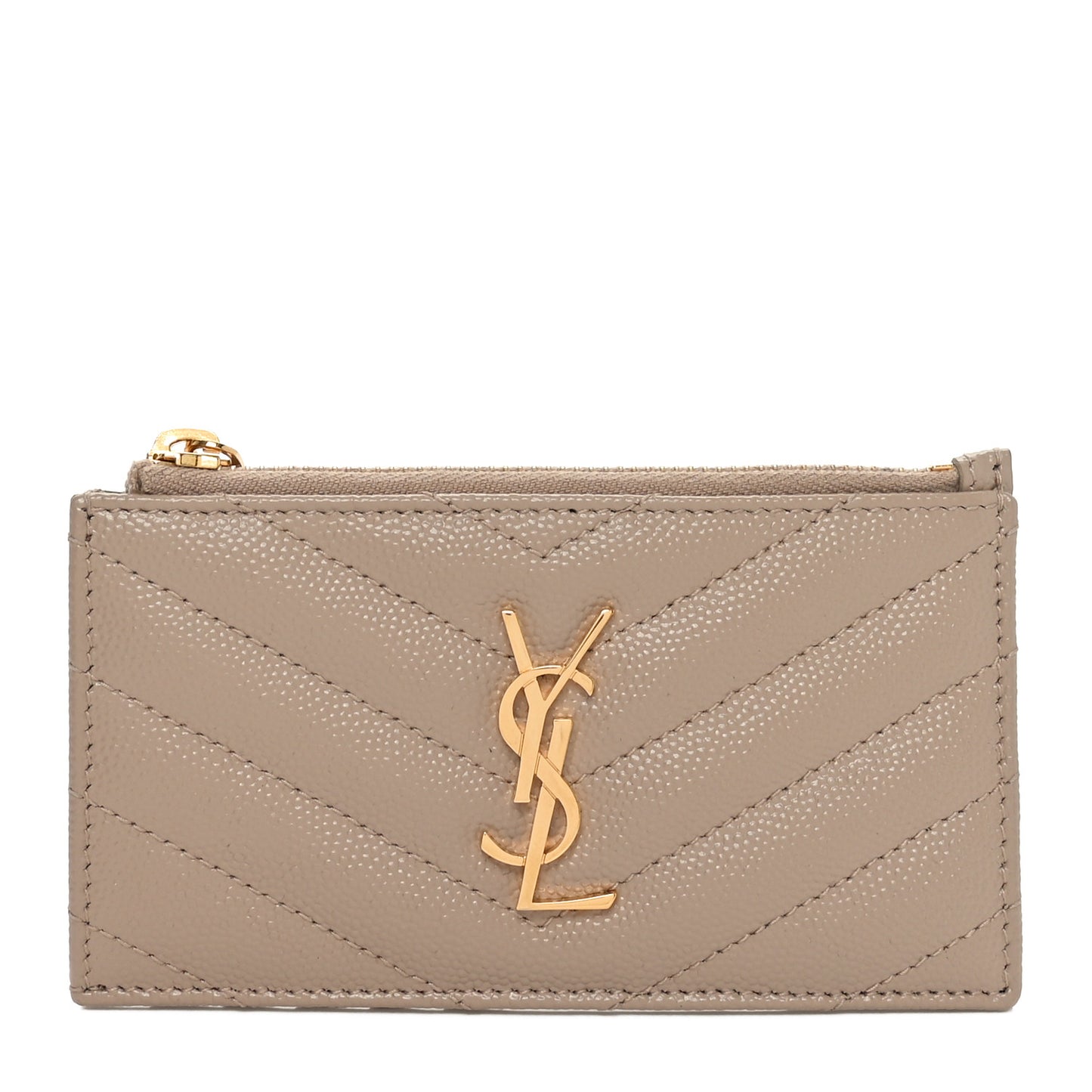 Grain De Poudre Matelasse Chevron Monogram Fragments Zippered Card Case Deep Beige