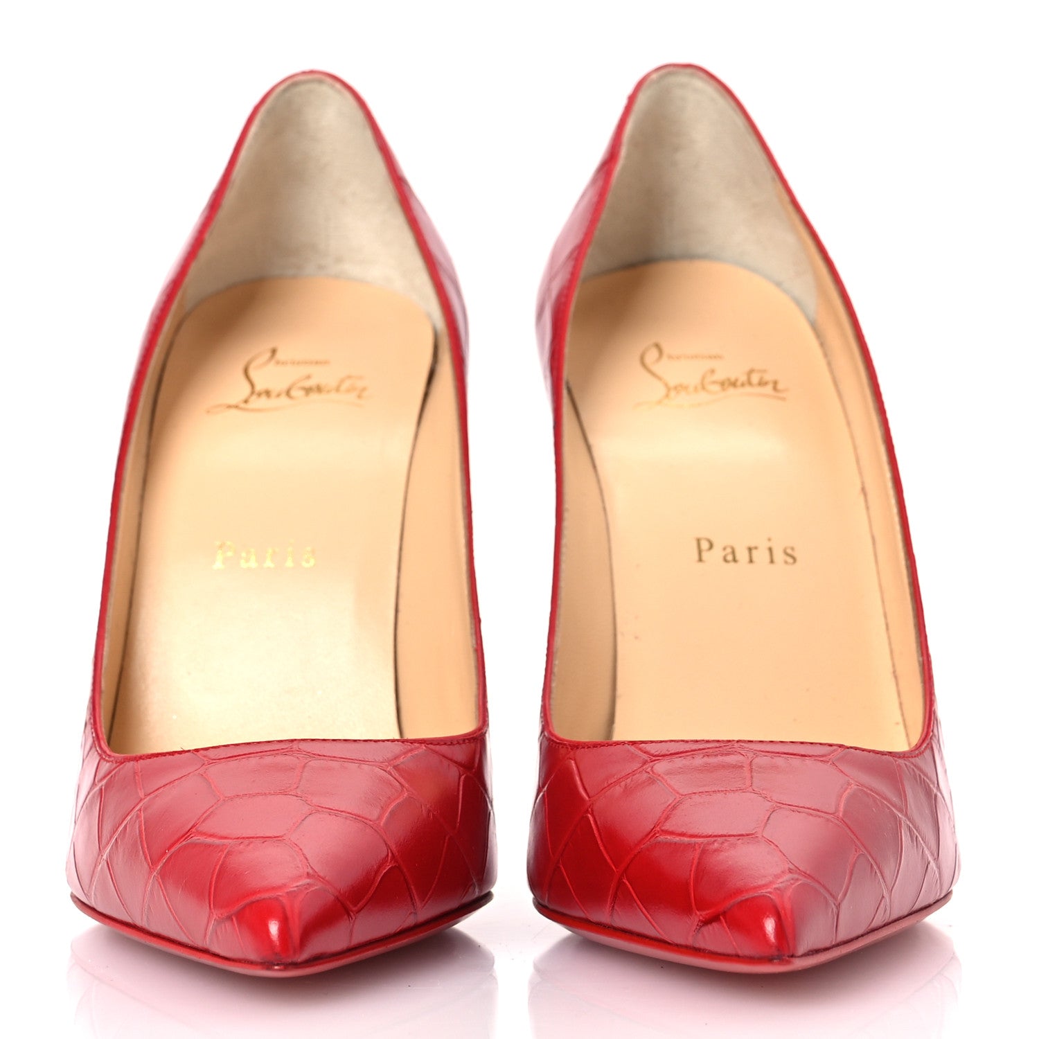 Christian Louboutin Calfskin Crocodile Embossed Kate 100 Pumps 38 Red 3 of 10