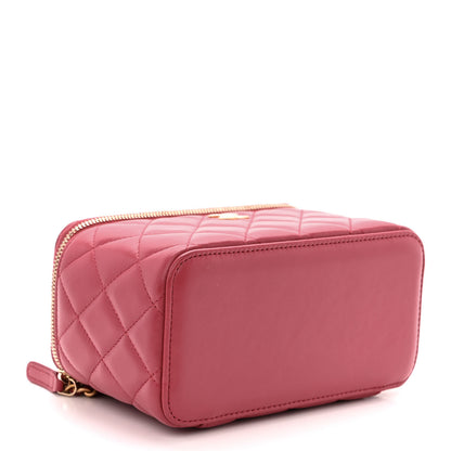 Chanel Lambskin Quilted Small Top Handle Vanity Case With Chain Dark Pink 4 of 11