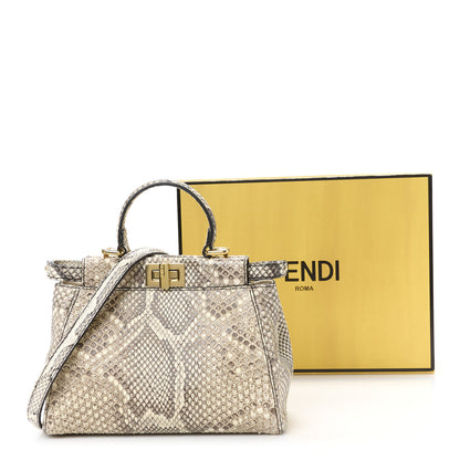 Fendi Snakeskin Shiny Nappa Mini Peekaboo Iconic Satchel Daisy Roccia Camelia 12 of 12