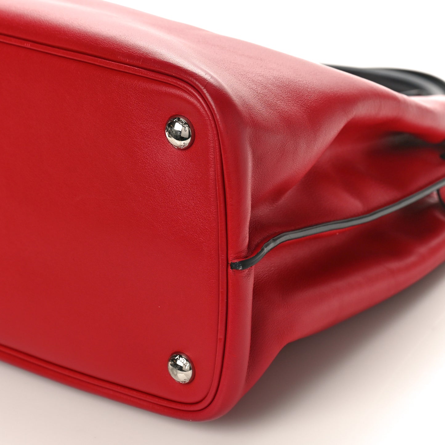 Soft Calfskin Ribbon Tote Rosso Black